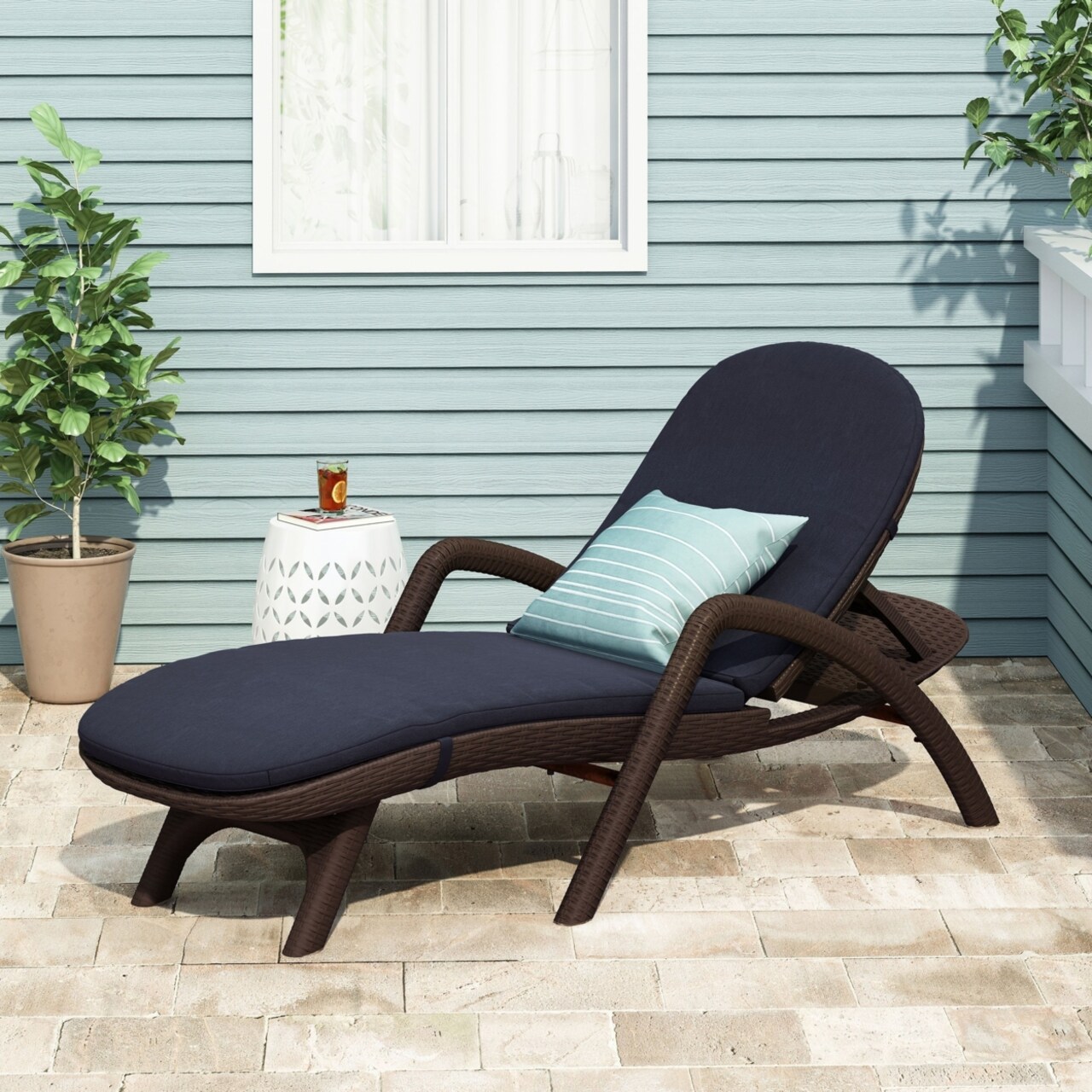 GDFStudio Riley Outdoor Faux Wicker Chaise Lounge with Cushion